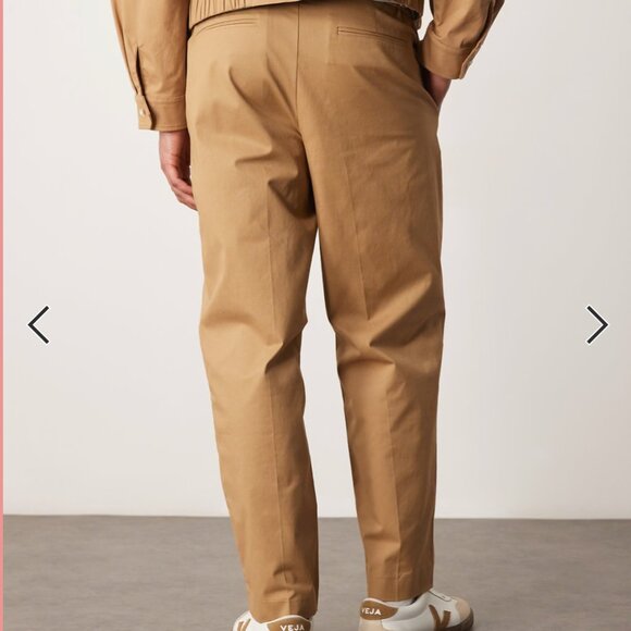 BRAND NEW W34 ASOS cotton rich smart pants trousers in camel with elastic waist - Picture 3 of 4